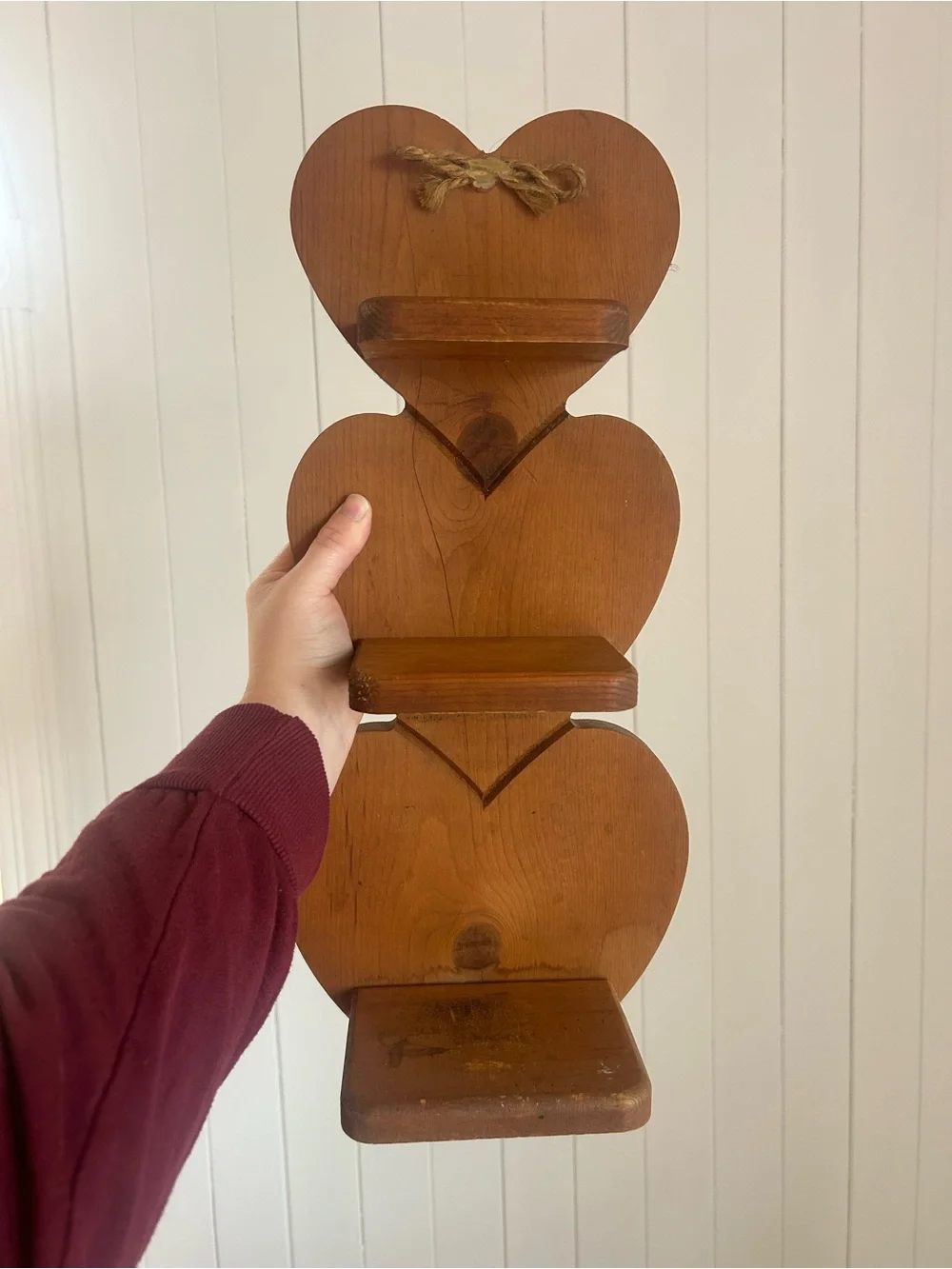 Vintage Wood Heart Wall Shelf 3 Tier Country Cottage Farmhouse Decor